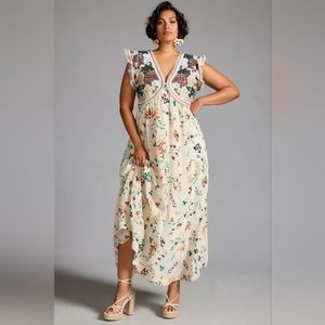 BY ANTHROPOLOGIE Printed V-Neck Maxi Dress